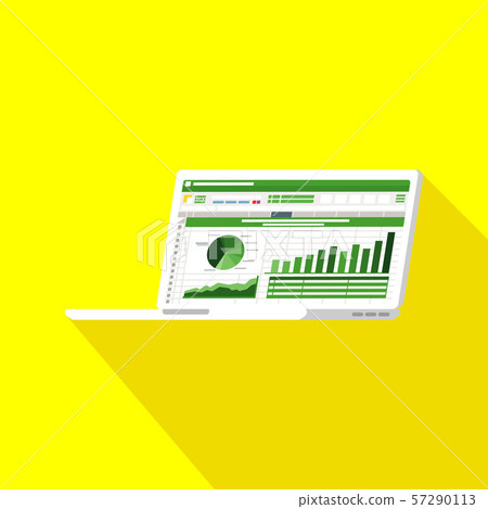 Spreadsheet on Laptop screen flat icon. Financial Spreadsheet on Laptop screen flat icon. Financial 57290113