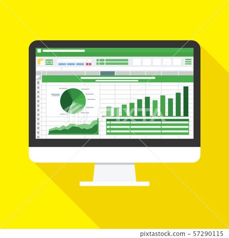 Spreadsheet on Computer screen flat icon. Spreadsheet on Computer screen flat icon. 57290115