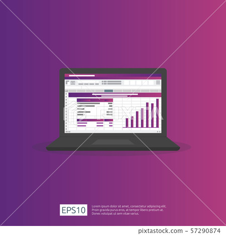 SEO data analytic, spreadsheet on screen. business 57290874