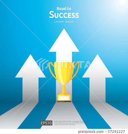 business concept with stair and trophy cup. arrow 57291227