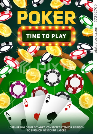 Casino poker cards. Chips, aces and golden coins 57292709
