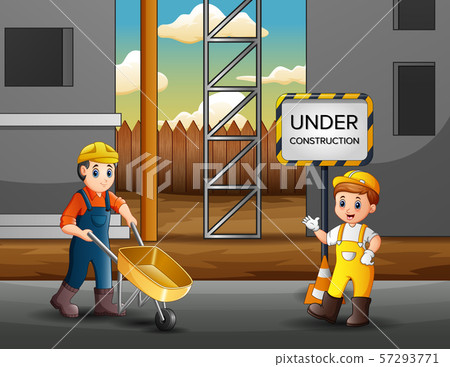 Illustration of construction workers at a building site Illustration of construction workers at a building site 57293771