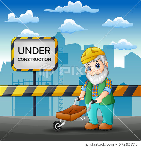 Old people workers repair the road of the city Old people workers repair the road of the city 57293773
