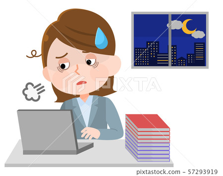 似乎是超時的一名女性辦公室工作者的例證 57293919