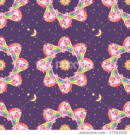 vector cute unicorn seamless pattern - Stock Illustration [57301039 ...