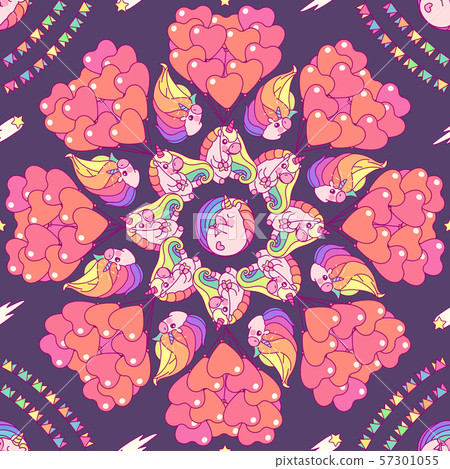 vector cute unicorn seamless pattern - Stock Illustration [57301055 ...