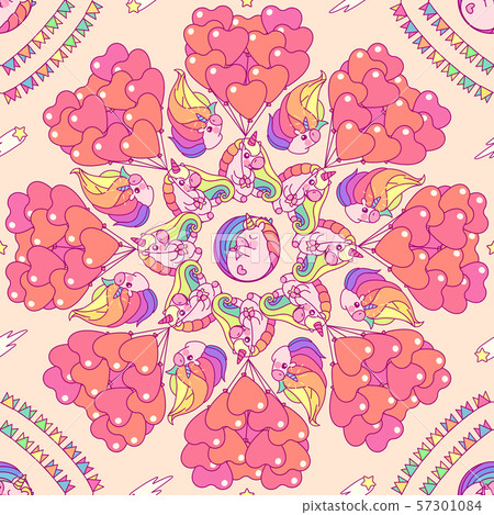 vector cute unicorn seamless pattern - Stock Illustration [57301084 ...