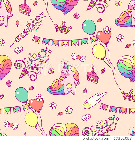 vector cute unicorn seamless pattern - Stock Illustration [57301098 ...