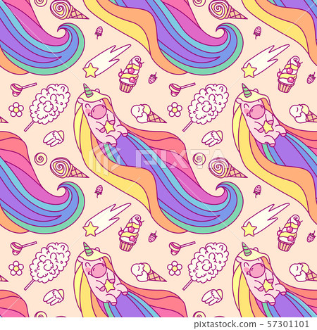 vector cute unicorn seamless pattern - Stock Illustration [57301101 ...