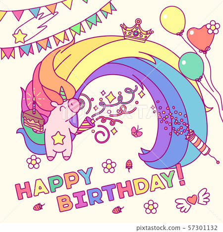 vector Happy Birthday Unicorn card template vector Happy Birthday Unicorn card template 57301132