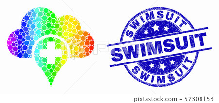 Vector Bright Pixel Medical Cloud Icon and Scratched Swimsuit Seal 57308153