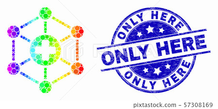 Vector Rainbow Colored Pixel Medical Center Links Icon and Distress Only Here Stamp Seal 57308169