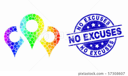 Vector Rainbow Colored Pixel Map Markers Icon and Distress No Excuses Stamp Seal Vector Rainbow Colored Pixel Map Markers Icon and Distress No Excuses Stamp Seal 57308607
