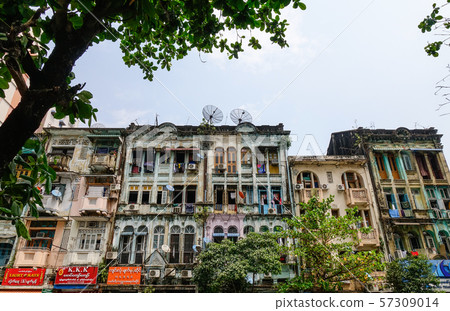 Old buildings in Yangon, Myanmar Old buildings in Yangon, Myanmar 57309014