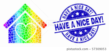 Vector Spectrum Pixelated Love House Icon and Grunge Have a Nice Day! Stamp Vector Spectrum Pixelated Love House Icon and Grunge Have a Nice Day! Stamp 57309053