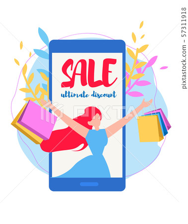 Sale Advertisement with Buyer in Phone Screen. Sale Advertisement with Buyer in Phone Screen. 57311918