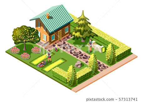 Landscaping Isometric Composition - Stock Illustration [57313741] - PIXTA