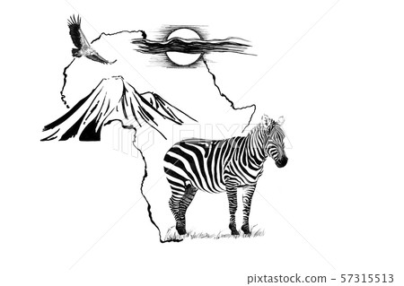 Zebra on Africa map background with Kilimanjaro Zebra on Africa map background with Kilimanjaro 57315513