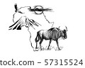Wildebeest on Africa map background with 57315524