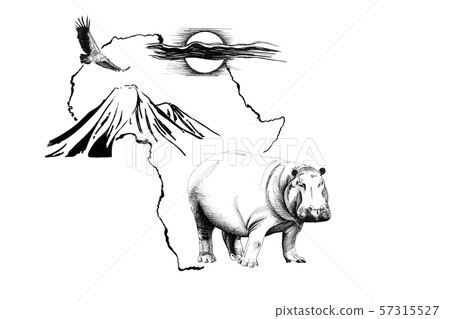 Hippo on Africa map background with Kilimanjaro Hippo on Africa map background with Kilimanjaro 57315527