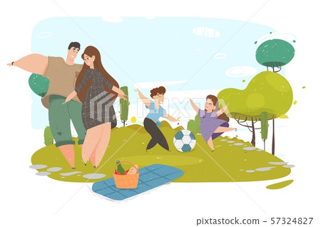 Happy Family Having Picnic Meal Outdoors in Park. Happy Family Having Picnic Meal Outdoors in Park. 57324827