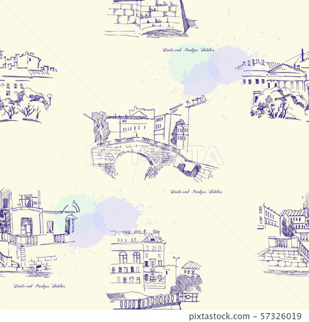 Seamless pattern with Saint Petersburg Sketches. Background with Streets 57326019