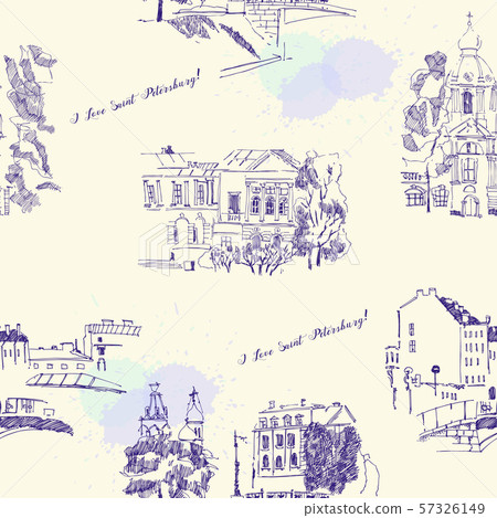 Seamless pattern with Saint Petersburg Sketches. Background with Streets 57326149