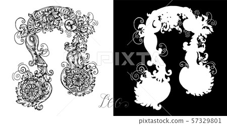 Leo Zodiac Sign with victorian baroque patterns Leo Zodiac Sign with victorian baroque patterns 57329801