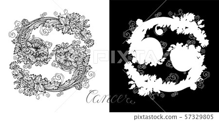 Cancer Zodiac Sign with victorian baroque patterns 57329805