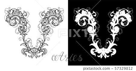 Aries Zodiac Sign with victorian baroque patterns 57329812
