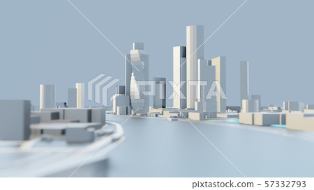 3D illustration. White Futuristic City in sunny day 57332793
