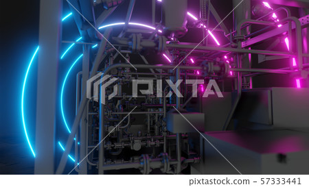 Abstract Industrial Equipment with Neon Lights Abstract Industrial Equipment with Neon Lights 57333441