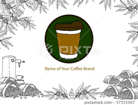 The coffee shop business logo is placed on a design background from the coffee illustration. The coffee shop business logo is placed on a design background from the coffee illustration. 57335567