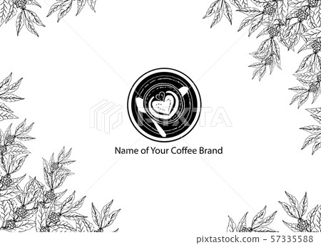 The coffee shop business logo is placed on a design background from the coffee illustration. 57335588