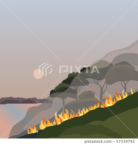 Forest fires disaster green trees flat vector illustration Forest fires disaster green trees flat vector illustration 57339792
