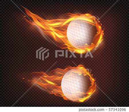 Golf balls flying in fire realistic vector 57341096