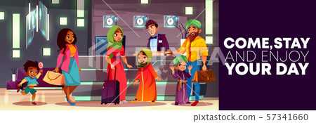 cartoon hotel reception with Arab family cartoon hotel reception with Arab family 57341660