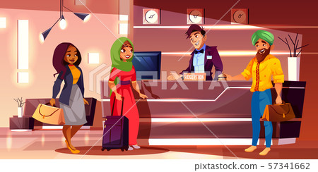 Indian guests registering in hotel cartoon Indian guests registering in hotel cartoon 57341662