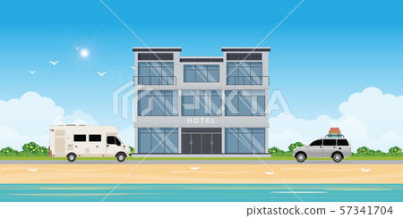 Hotel building near sea or seafront resort view on Hotel building near sea or seafront resort view on 57341704