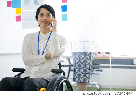 Wheelchair business man office smartphone Wheelchair business man office smartphone 57345447