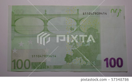 Reverse of the new 100 Euro bill on the front. White background Reverse of the new 100 Euro bill on the front. White background 57348786