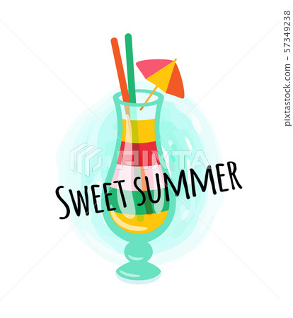 Postcard Sweet Summer, Colorful Cocktail Vector Postcard Sweet Summer, Colorful Cocktail Vector 57349238