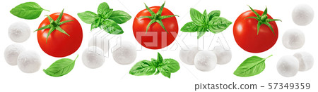 Tomatoes, basil, mozzarella set isolated on white 57349359