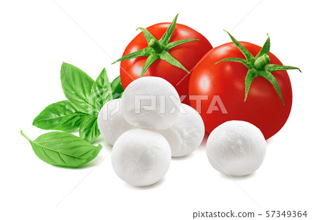 Tomatoes, green basil, mozzarella cheese balls 57349364