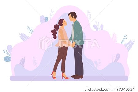 Dating Couple, Hugging Man and Woman, Purple Plant 57349534
