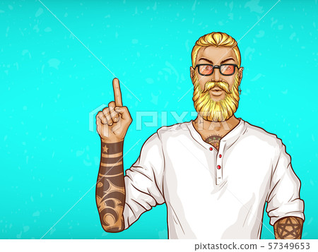 pop art tattooed bearded man points direction pop art tattooed bearded man points direction 57349653