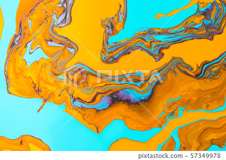 Acrylic Fluid Art. Orange flame curls and waves on 57349978