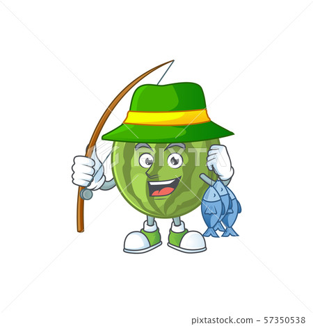 Fishing watermelon fruit fresh cartoon with mascot 57350538