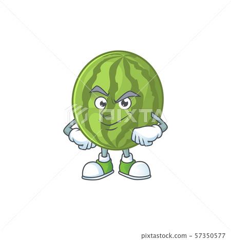 Smirking watermelon cartoon mascot with fruit freshness Smirking watermelon cartoon mascot with fruit freshness 57350577