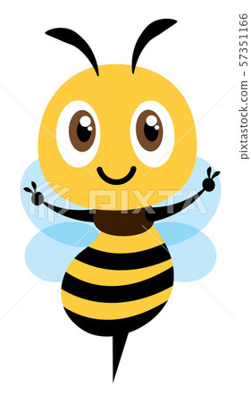 Flat design cartoon cute bee showing Victory hand sign. Flat design vector illustration isolated 57351166